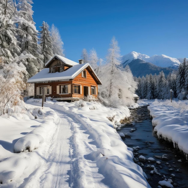 Cabaña de invierno en un entorno idílico y sereno