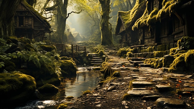 Cabaña de madera antigua rodeada de naturaleza encarna rústico