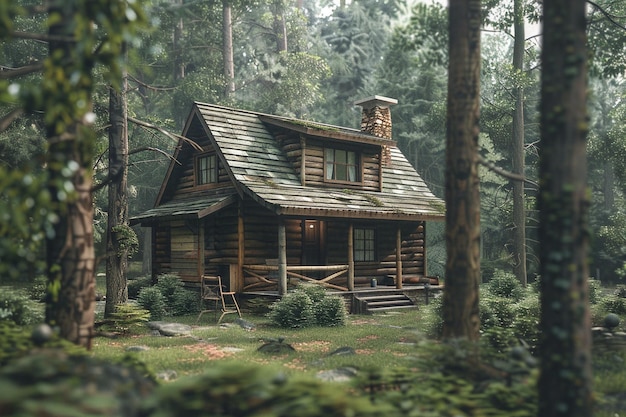 Cabaña de madera rústica anidada en el bosque