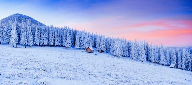 Foto cabana nas montanhas no inverno