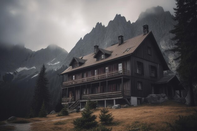 Cabaña en la naturaleza Albergue en las montañas IA generativa