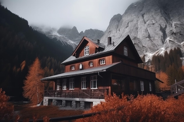 Cabaña en la naturaleza Albergue en las montañas IA generativa