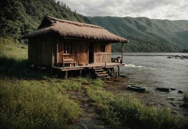 Una cabaña en la orilla del río