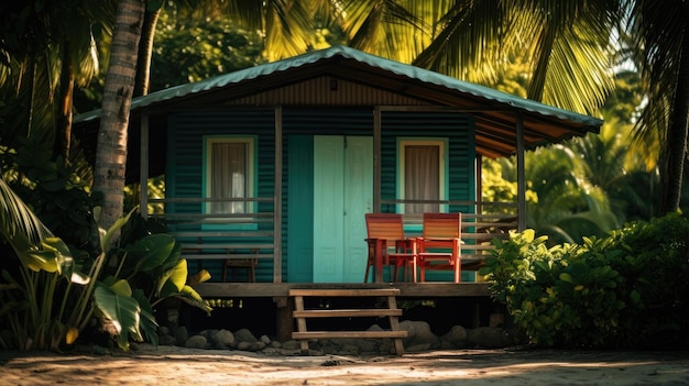 Una cabaña en una playa tropical