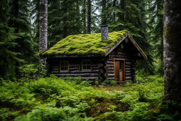 Foto cabaña rústica enclavada en el bosque