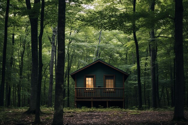 Cabana tranquila numa floresta isolada