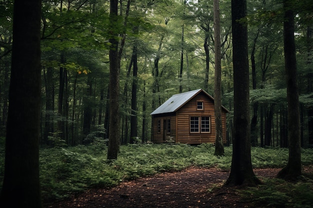 Cabana tranquila numa floresta isolada
