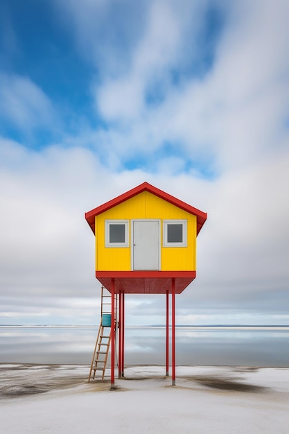 Foto cabañas alineadas en el agua al estilo del minimalismo colorido