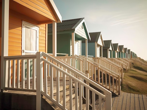 Cabañas de playa coloridas con IA generativa