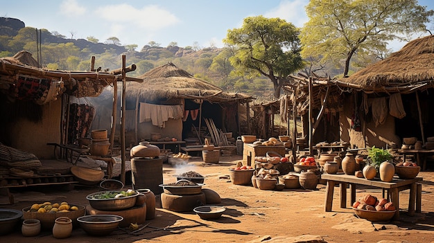 Foto cabañas tradicionales en una aldea mosi africana