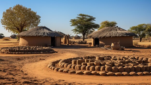 Foto cabañas tradicionales en una aldea mosi africana