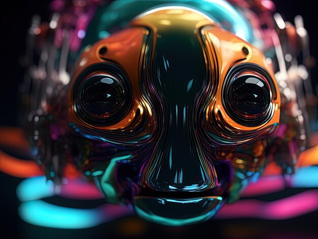 cabeça alienígena renderizada em 3 d com fundo colorido abstrato