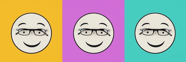 Cabeça com rosto sorridente e óculos conceito de saúde mental apoio à mentalidade positiva