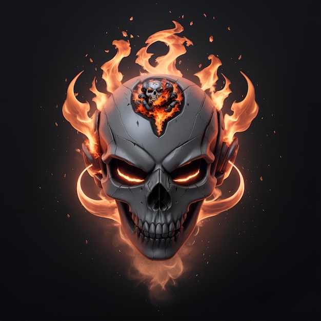 cabeça, crânio, mascote de fogo e logotipo de jogos esportivos gerados por IA
