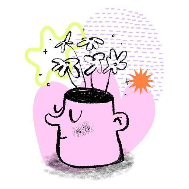Cabeça crescendo flores adesivo png auto-crescimento doodle fundo transparente