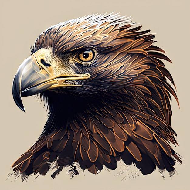 Cabeça de águia animal selvagem ai gerado ilustração pássaro selvagem com bico predador bonito personagem de desenho animado fênix castanho caçador falcão cara vista lateral pássaro águia americana