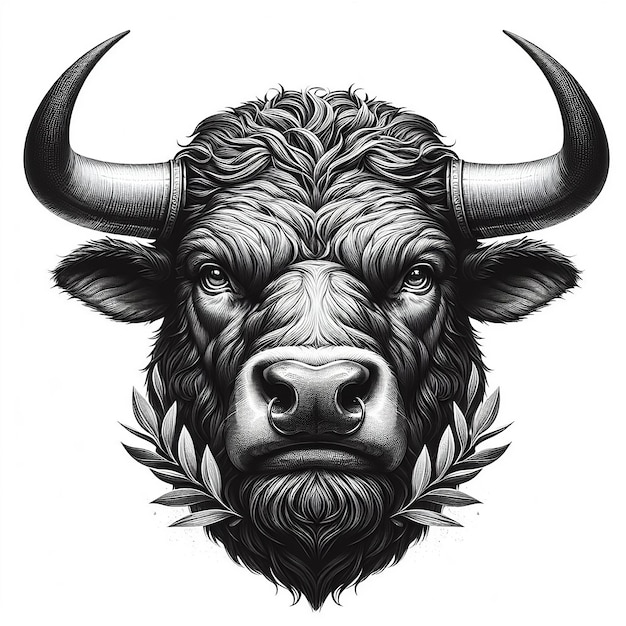Foto cabeça de búfalo com ilustração vetorial de flores para design de camiseta