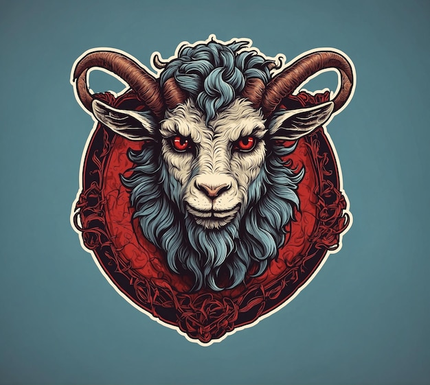 Cabeça de cabra com olhos vermelhos Ilustração vetorial em estilo vintage