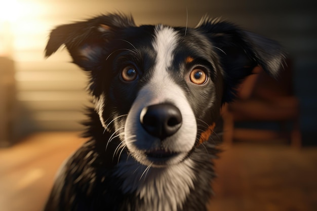 Cabeça de cachorro preto e branco engraçado Retrato de um cachorro