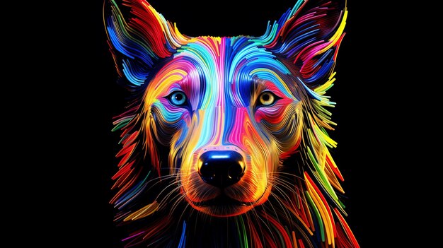 Cabeça de cão em perfil em cores de néon posterxA