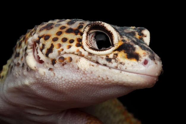 Cabeça de close-up Gecko lemonfrost macksnow enigma em fundo preto
