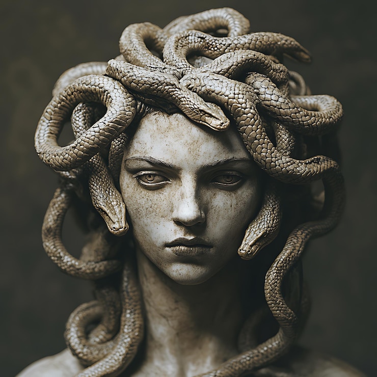 Foto cabeça de estátua de mármore da medusa