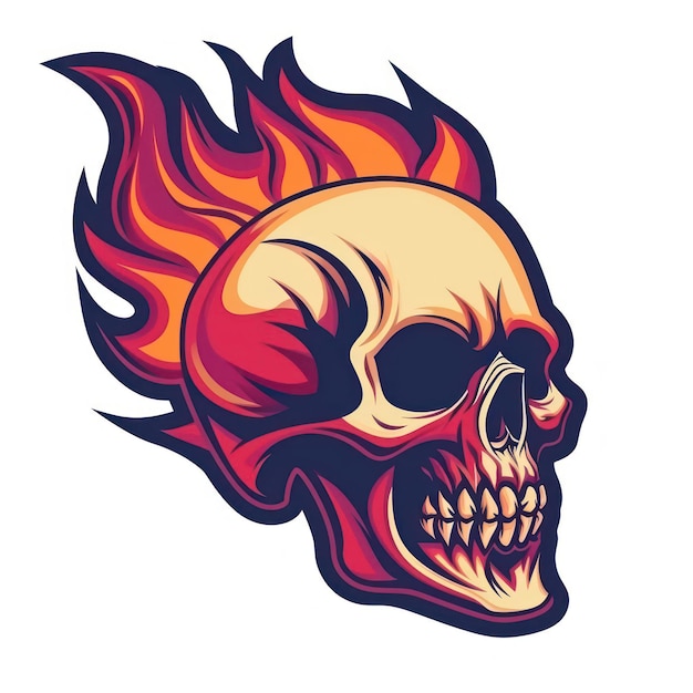 Foto cabeça de fogo de crânio logotipo simples cor plana sólida
