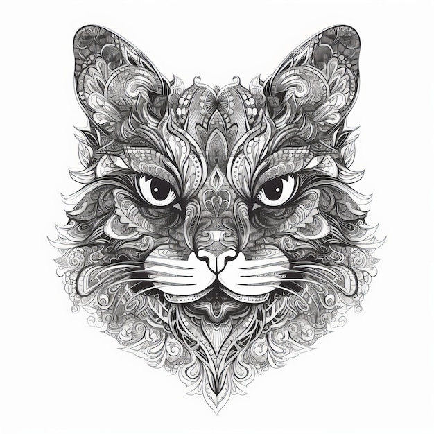 Cabeça de gato no estilo mandala Ilustração AI GenerativexA