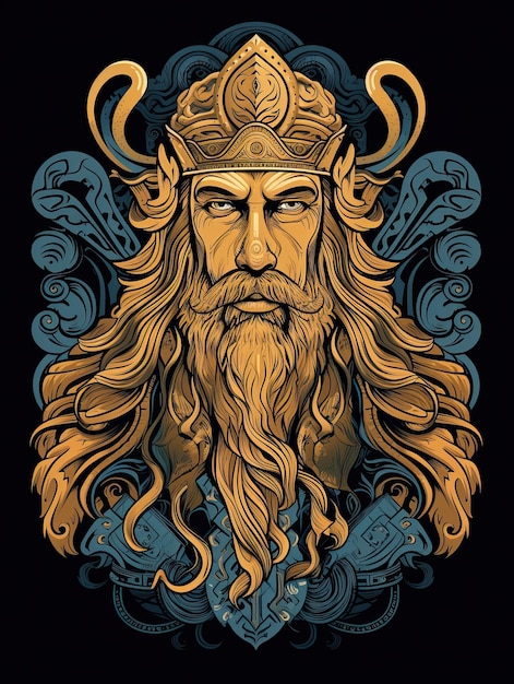 Cabeça de guerreiro viking com cabelo longo Ilustração vetorial para design de camiseta