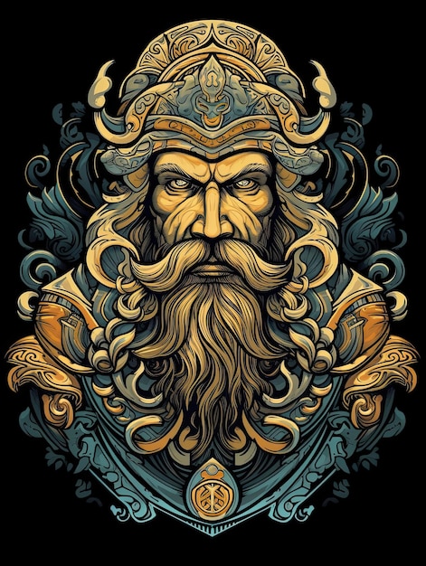 Cabeça de guerreiro viking com cabelo longo Ilustração vetorial para design de camiseta