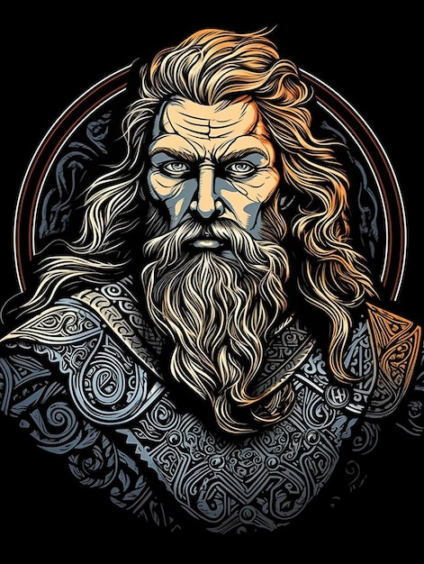 Cabeça de guerreiro viking com cabelo longo Ilustração vetorial para design de camiseta