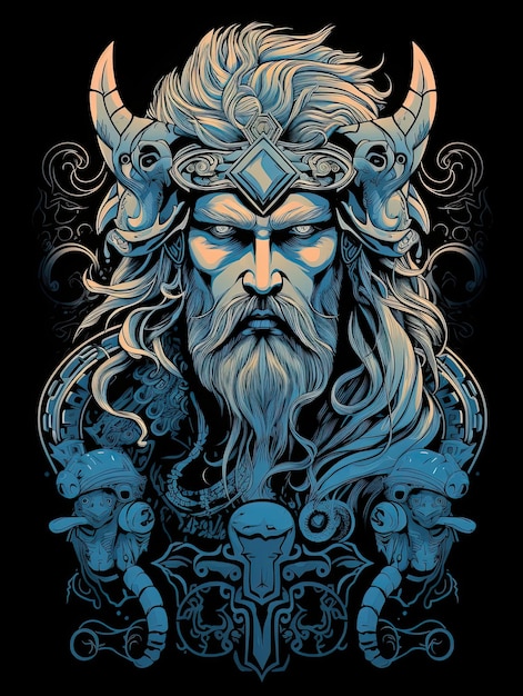 Cabeça de guerreiro viking com cabelo longo Ilustração vetorial para design de camiseta