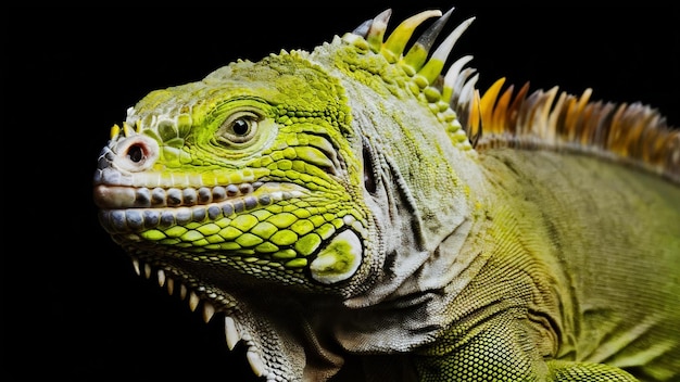 Cabeça de iguana verde em close-up