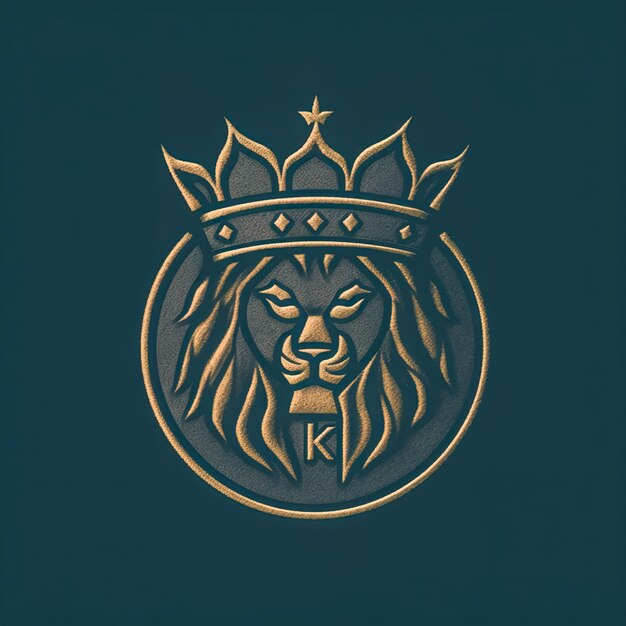 Cabeça de leão com coroa design plano generativo ai