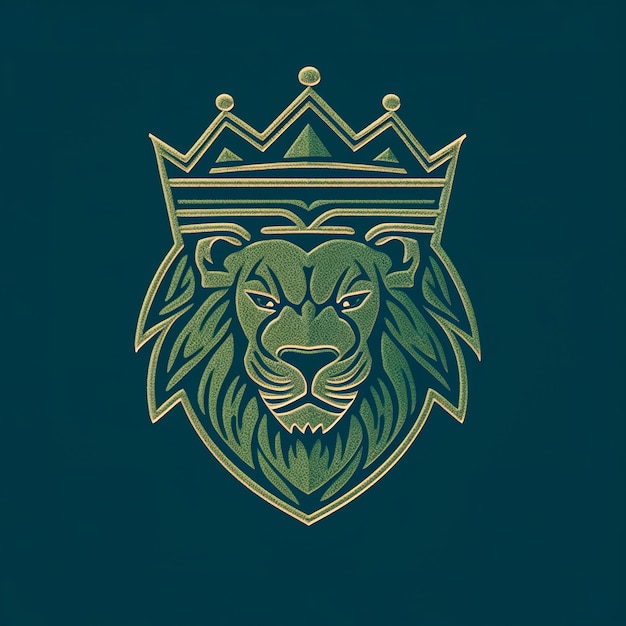 Foto cabeça de leão com coroa design plano generativo ai
