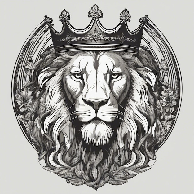 cabeça de leão com coroa logotipo elegante e nobre selo adesivo preto e branco