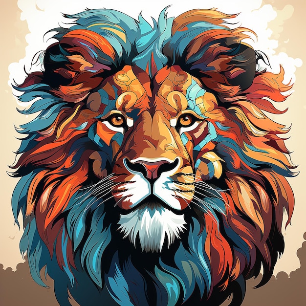 Cabeça de leão forte colorida agressiva em estilo vintage