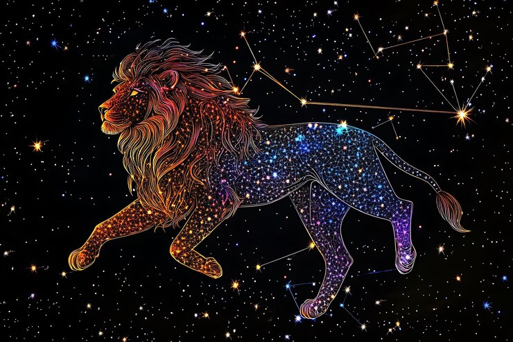 Foto cabeça de leão no círculo dourado signo do zodíaco leão