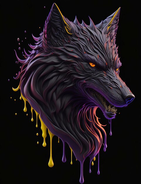 cabeça de lobo em renderização 3d estilo aquarela