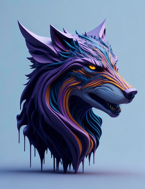 cabeça de lobo em renderização 3d estilo aquarela