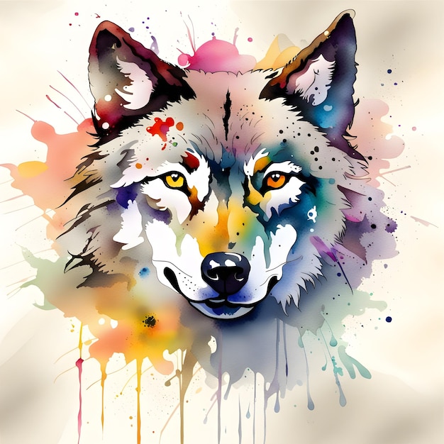 Cabeça de Lobo Pintando Arte Animal