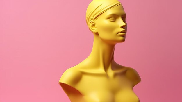 Cabeça de manequim feminina minimalista em amarelo vibrante e rosa generativa AI