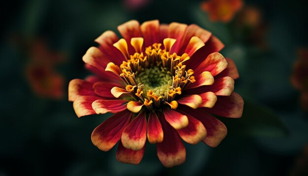 Cabeça de margarida amarela vibrante com pétalas multicoloridas em close-up gerada por IA