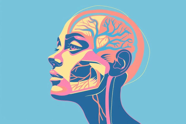 Foto cabeça de mulher com cérebro visível adequada para fins médicos e educacionais