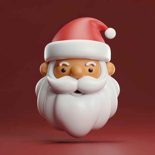 Cabeça de Papai Noel 3D Icon render Ilustração 3D de desenho animado Cabeça do Papai Noel brinquedo Santa 3D clip art isola
