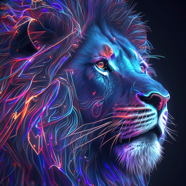 cabeça de rosto de leão multicolorido ai generative