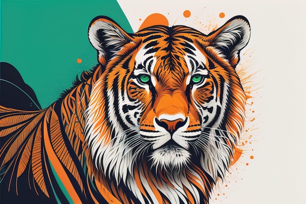 Foto cabeça de tigre com fundo colorido ai generativo