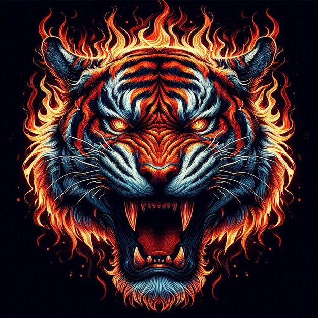 Cabeça de tigre em chamas