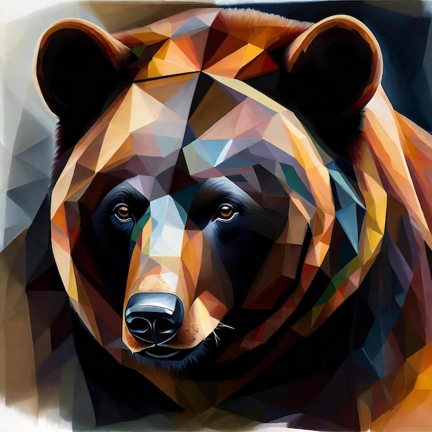 Foto cabeça de urso castanho em estilo low poly pintura digital de animal selvagem