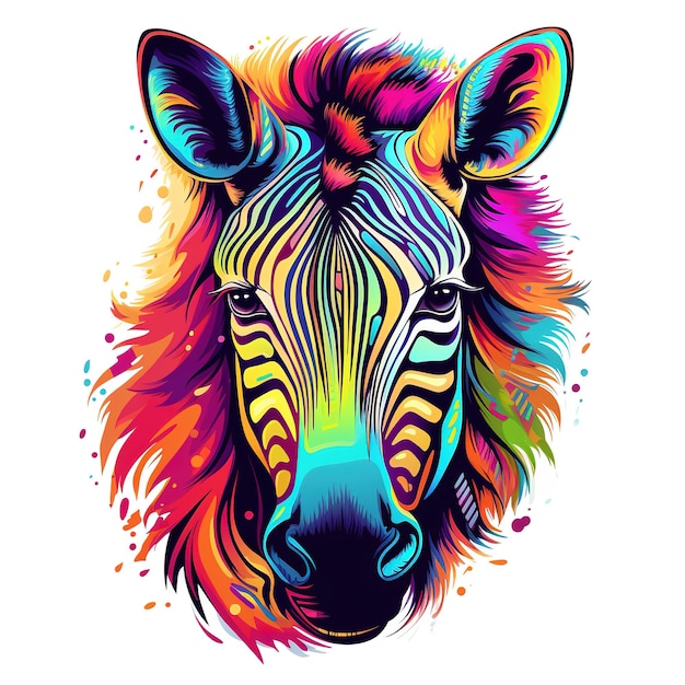 Cabeça de zebra colorida em fundo branco em fundo branco Animais selvagens Ilustração IA generativa